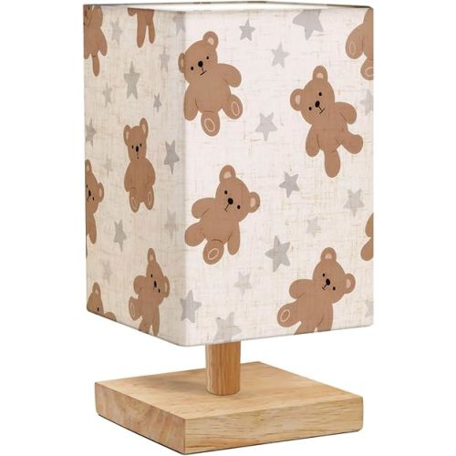 Bedside Desk Lamps, Minimalist Teddy Bear Girl boy Seamless Baby Hand Drawn Nightstand Lamps, Small Table Lamp for Nursery Girls Kids Bedroom Classroom Living Room Dorm Decor