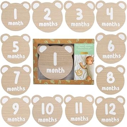 Kate & Milo Monthly Baby Milestone Photo Props, Teddy Bear Theme, Double-Sided Discs, Capture Every Month From 1-12