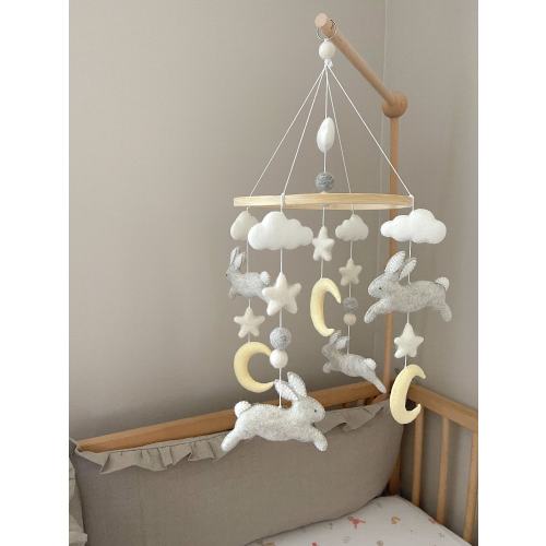 Bunny baby felt mobile, Mobile with bunnies, Bunny nursery mobile, Bunny baby decor, Bunny crib decor, Bunny theme mobile, Bunny crib mobile