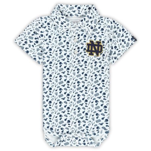Infant Garb White Notre Dame Fighting Irish Tom Allover Print Performance Polo Bodysuit