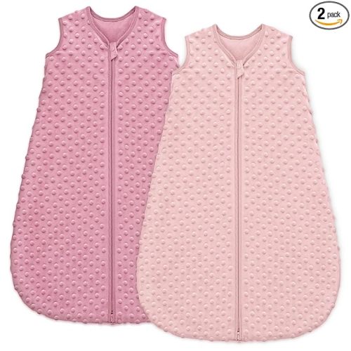 Unnivoll Fleece Baby Sleep Sack 0-6 Months with Plush Dots 1.5 Tog Baby Wearable Blanket with 2-Way Zipper Warm Sleeping Sack for Toddler Infant Newborn - Small, Pink