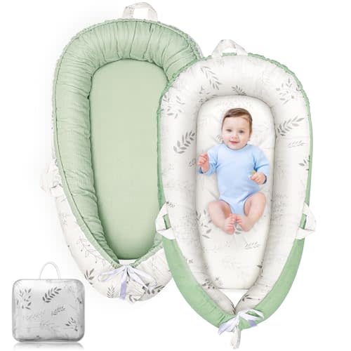 LEADONELNTL Baby Lounger - Infant Lounger for Newborn 0-24 Months, Co Sleeping Ultra Soft Breathable Infant Floor Seat, Portable Babies Lounger for Baby Girls& Boys, Newborn Essentials Gifts（Green）