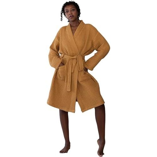 Womens Kimono Waffle Robe - Lightweight 100% Turkish Cotton Housecoat for All-Day Lounging - Bathrobe for Shower