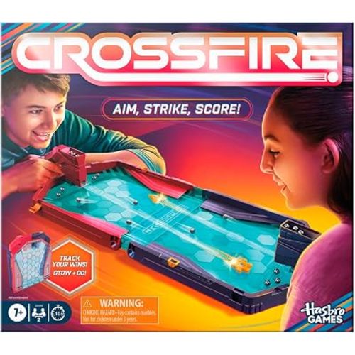 Hasbro Gaming Crossfire Game | Indoor Active Game for Kids and Teens | 2 Blasters, Marbles, Arena | Fun Family Board Games | 2 Players | 10 Mins. | Ages 7+