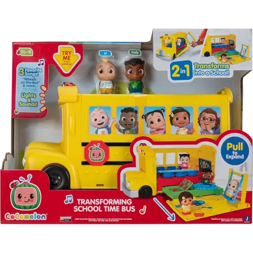 CoComelon Transforming School Time Bus - Lights and Sounds - 3 Favorite Songs - 6 Areas of Play - Removable JJ and Cody Figures - Toys for Kids and Preschoolers