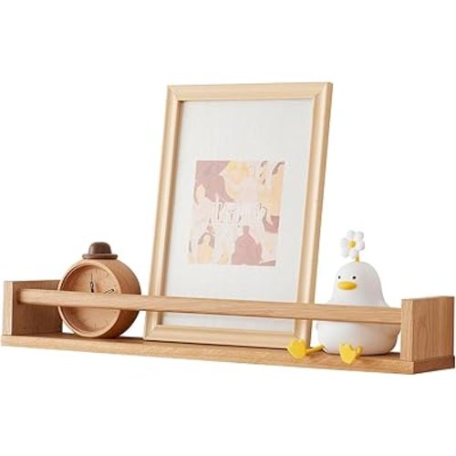 Oak Nursery Floating Shelves 24 Inches Wall Mounted Nursery Shelf, Wood Bookshelf Wall Shelves for Kitchen Spice Rack Bedroom Living Room Baby Nursery Room, Natural
