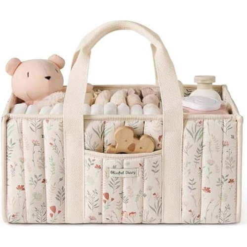 Floral Diaper Caddy Organizer, Stylish Nursery Storage Basket, Gift for Baby Shower, Newborn Essentials, Floral Beige