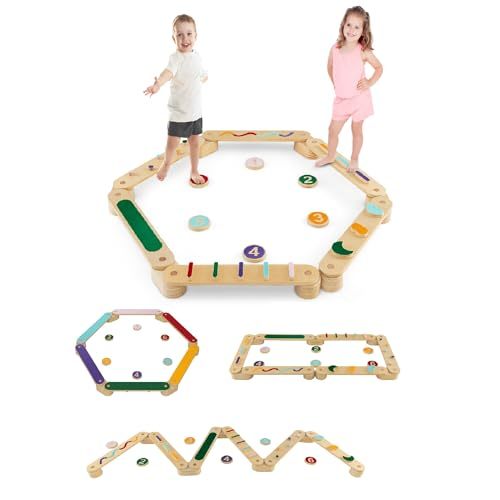 INFANS Kids Balance Beam Stepping Stones Set, 20 PCS Montessori Obstacle Course for Toddler Indoor Outdoor, Non Slip Rubber Base, Gymnastics Toy, Build Coordination Gross Motor Skills