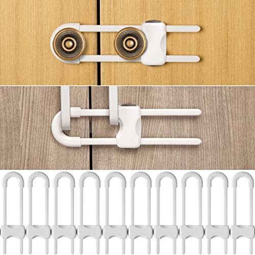 Jetec 10 Pack Baby Proof Cabinet Locks Adjustable U Shaped,White