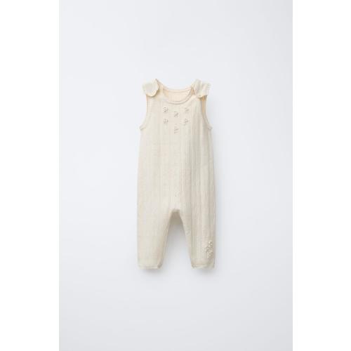 OPENWORK AND EMBROIDERED KNIT OVERALLS - Ecru | ZARA United States