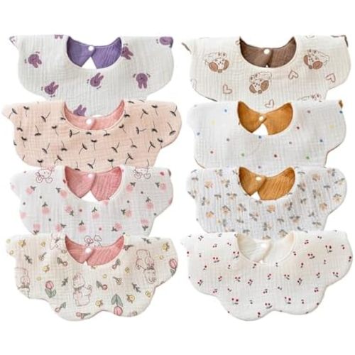 Baby Bibs Muslin Bibs 8 Pack for Drooling and Teething for Unisex Girls Boys