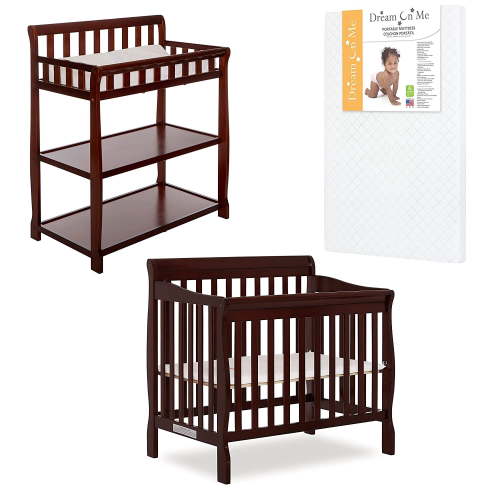 Dream On Me Nursery Essentials Bundle of Dream On Me Aden Convertible 4-in-1 Mini Crib, Dream On Me Ashton Changing-Table, with a Dream On Me Sunset 3 Extra Firm Fiber Portable Crib Mattress