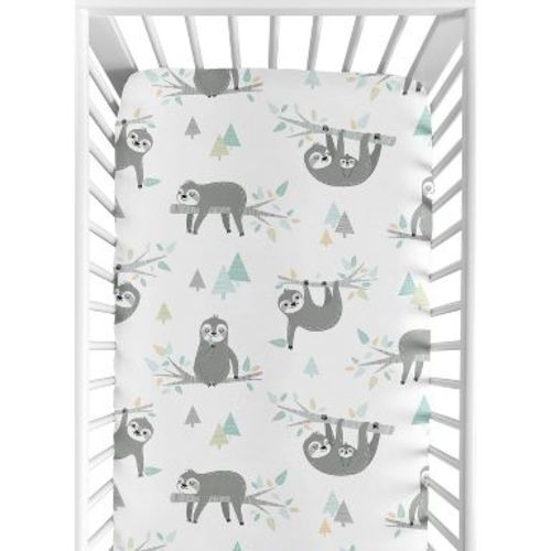 Sweet Jojo Designs Gender Neutral Baby Fitted Crib Sheet Sloth Blue Grey and White