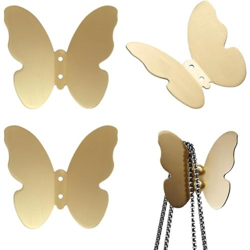 Primst 3 PCS Brass Butterfly Hooks with Screws, Decorative Wall Mounted Hooks Hat Rack Robe Hook for Bathroom Kitchen Entryway (Gold)
