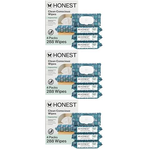 The Honest Company Hypoallergenic Multi-Use Baby Wipes for Sensitive Baby Skin, Balance Blues, 288 Count (Pack of 3)