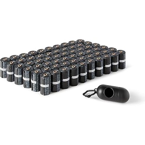 Amazon Basics Dog Poop Bags with Dispenser, 900 Count, Enhanced for Guaranteed Leakproof, Unscented, Includes Leash Clip
