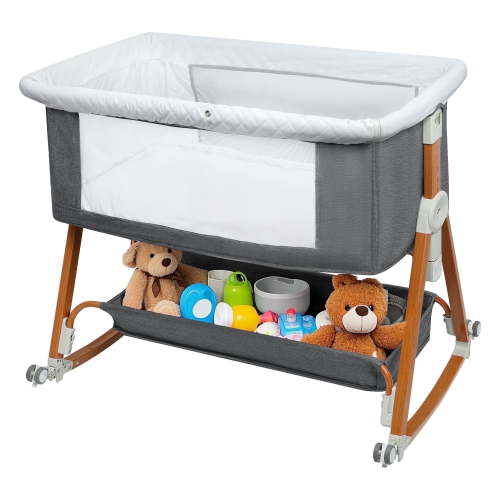 Haoyunduo Baby Bassinet, Foldable Baby Crib with 6 Adjustable Heights and Storage Basket for Infant Newborn Child, Gray