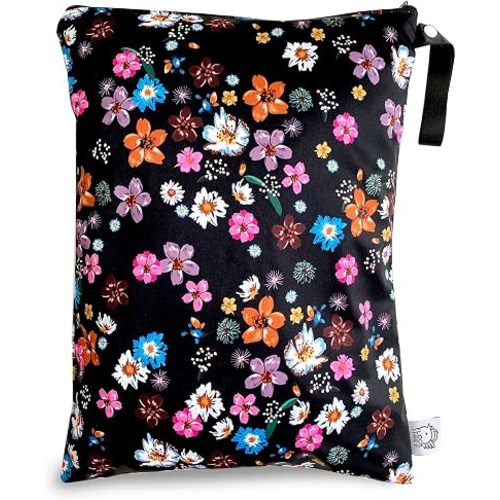 Washable and Reusable Wet Bag Diaper Bag Water Resistant Swimming Bag Pouch, Yoga Gym Bag Floral Print, 12.6'' x 16.5''