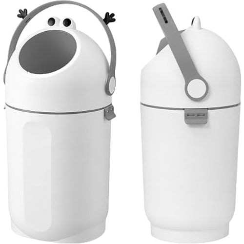 Odor-Locking Diaper Pail,Works with Regular Trash Bags (Grey and White)