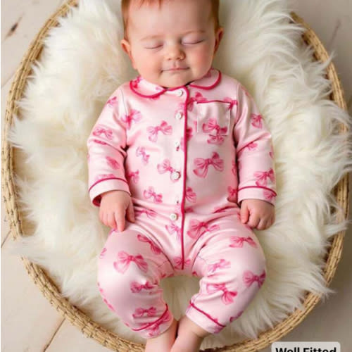 SHEIN Newborn Baby Girl Cute Casual Knitted Pink Bow Pattern Long Sleeve Jumpsuit Fall Winter | SHEIN USA
