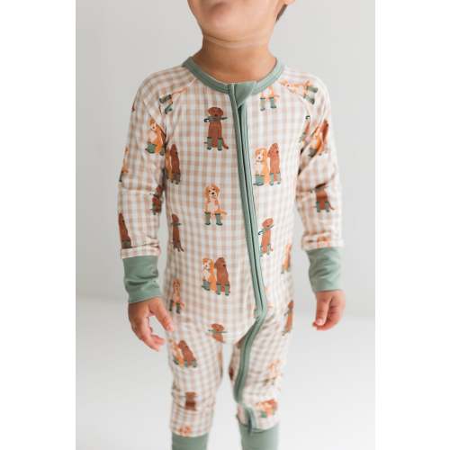 Green Pup Friends Zipper Romper