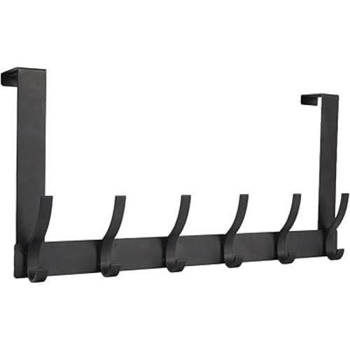 Over The Door Hooks, Door Hanger Hooks for Hanging, Over The Doors Towel Racks for Bathroom with 12 Coat Hook, Coat Rack Dorm Essentials Bathroom Accessories（1 Pack, Black）