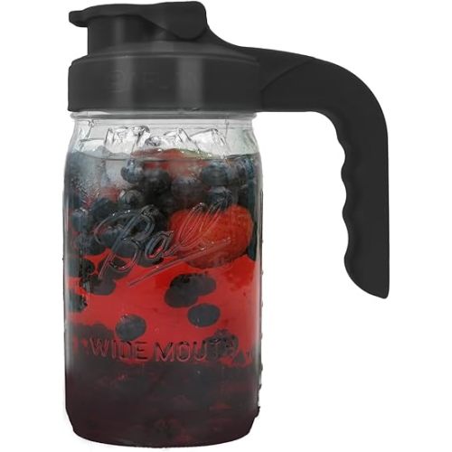 Glass Mason Jar Pitcher with Lid - Wide Mouth 1 Quart (32oz / 0.95 Liter) Heavy Duty - Leak Proof Water Jug with Filter Lid for Juice, Milk, Cold Brew Coffee, Iced Tea, Drinks and More - Black