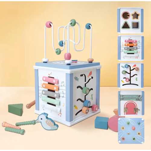 Wooden Activity Cube: Montessori Educational Toy with Xylophone