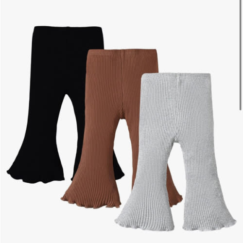 SOBOWO Baby Girl Flare Pants 3 Pack Toddler Solid Ribbed Ruffle Bell Bottoms Pants Trousers Fall Outfits