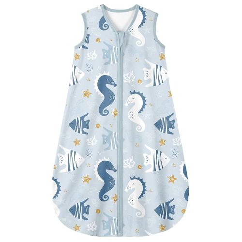 Yoofoss Baby Sleep Sack 0-6 Months 0.5 TOG Baby Wearable Blanket, 100% Organic Cotton Infant Toddler Sleeping Sack 2-Way Zipper Lightweight Sleep Sack, Seahorse