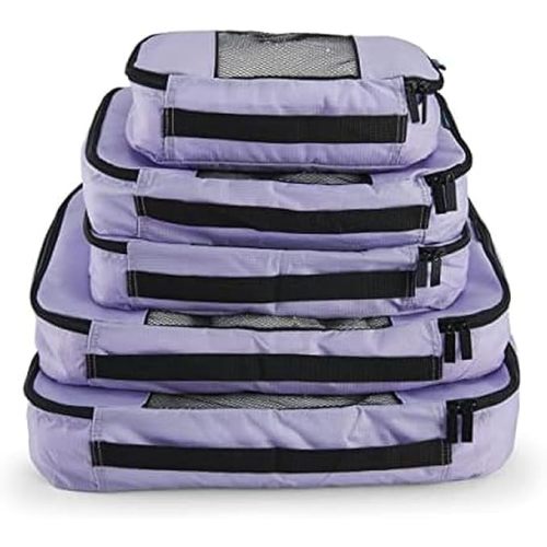TravelWise Luggage Packing Organization Cubes 5 Pack, Lavender, 2 Small, 2 Medium, 1 Large (TWPC-27)