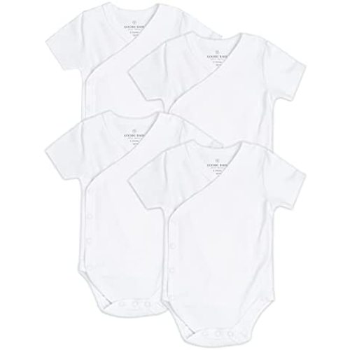 Baby Side Snap Bodysuit Set, 100% Cotton Boy Girl Unisex Kimono Onesie, 4 Pack