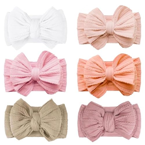 Baby Bows Headbands Soft Nylon Handmade Hair Accessories for Newborn Infant Toddler Kids (6 Mixed Pink, Large)