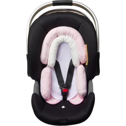 Pro Goleem Breathable 3-in-1 Baby Car Seat Head Support, Soft Infant Car Seat Insert, Carseat Cushion for Newborn, Perfect for Car Seat, Strollers, Swings, Carrier, Bouncer, Pink and White