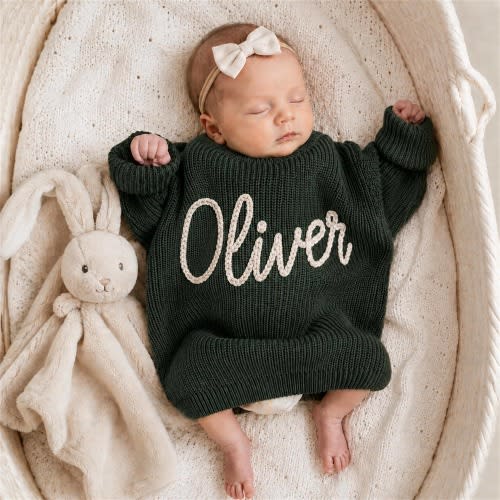 Custom Name Baby Sweater, Personalized Toddler Sweater, Birthday Outfit for Boys Girls, Family Photo Outfit, Knit Jumper