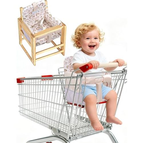 Grocery Cart Cover for Babies Soft Foam Padding Baby Cart Covers Machine Washable Foldable Portable for Shopping Car Seat Swing for Infant Boy Girls (Oatmeal)
