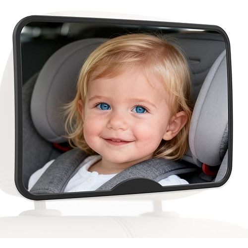 Baby Car Mirror, Safety Car Seat Mirror for Rear Facing Infant, Clear Wide View, Easily Observe the Baby Move, Secure, Shatterproof, Easy Install, Perfect (Black)