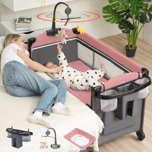 Isabelle & Max™ 5 In 1 Baby Bassinet Bedside Sleeper, Pack And Play Bassinet With Diaper Changer/Mattress/Music, Bedside Crib With Storage, Playard With Bassinet From Newborn To Toddler | Wayfair