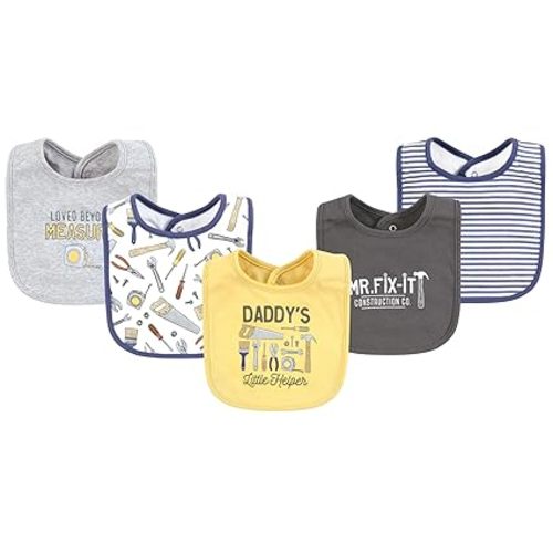 Hudson Baby Infant Boy Cotton Bibs, Construction Work, One Size