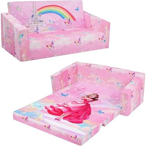 Foldable Kids Sofa Couch 2 in 1 Children Convertible Sofa to Lounger Flip Open Toddlers Sofa Bed,Extra Wide Soft Lightweight for Bedroom Livingroom Playroom