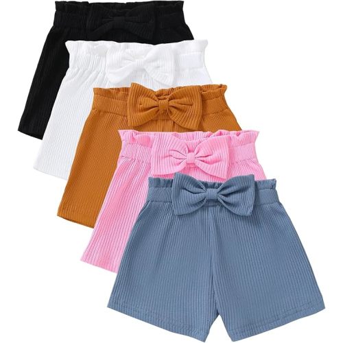 5 Pack Toddler Girls Shorts, Elastic Waist Cotton Summer Shorts