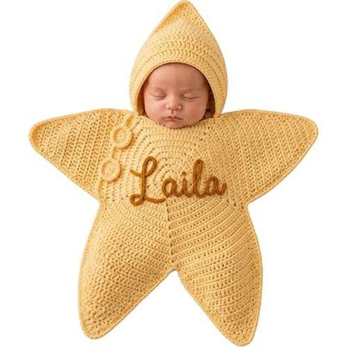 Personalized Baby Sleep Sack Swaddle, Custom Name Star Wearable Blanket