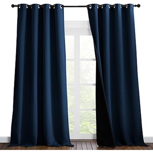 NICETOWN 100% Blackout Blinds, Set of 2, 52 inches x 102 inches, Laundry Room Decor Window Treatment Curtains for Large Patio Sliding Door, Thermal Insulated Moroccan Blue Curtains for Bedroom