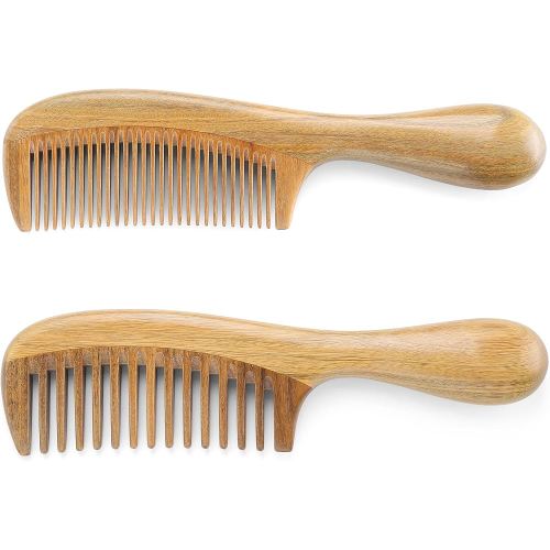Onedor Handmade Sandalwood Hair Combs Set - Anti-Static Scented Wooden Wide Tooth and Fine Tooth Combs for Natural Hair Detangling