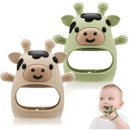 2 Pack Baby Teething Toys 0-6 6-12 Months, Adjustable Anti Dropping Wrist Teething Mittens, Food Grade Silicone Baby Chew Toys for Sucking Needs Teether for Newborns Infants Teething Relief