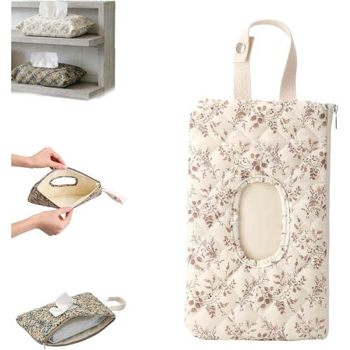 Cotton Padded Wet Wipe Clutch for Moms, Vintage Floral Reusable Baby Wipes Dispenser, Soft Fabric Tissue Case for Diaper Bag & Travel