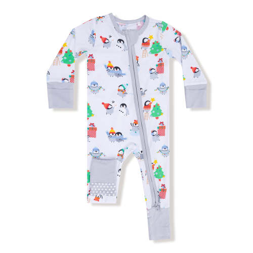 2-Way Zip Romper, Holiday Penguins