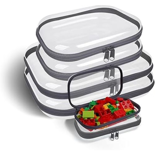 Clear Hard Shell Zipper Case,6PCS Transparent Clear Zipper Pouches,Hard Side Plastic Case Set,Portable Travel Storage Organizer Bins