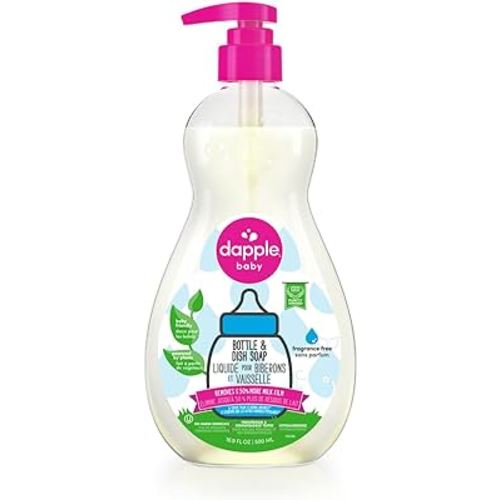 Dapple Baby - Bottle & Dish Soap, Plant Based Bottle Cleaner, Baby Safe Liquid Dish Soap, Fragrance Free Scented - While, 500 ml (Pack of 1)