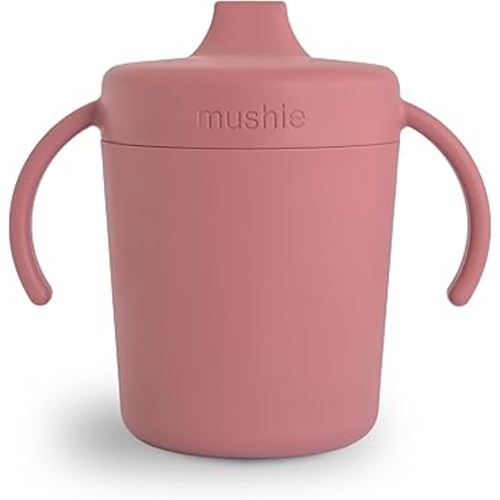 mushie Trainer Sippy Cup | Made in Denmark | Leak Resistant Twist-Off Lid & Handles | 6 Months + (Dusty Rose)